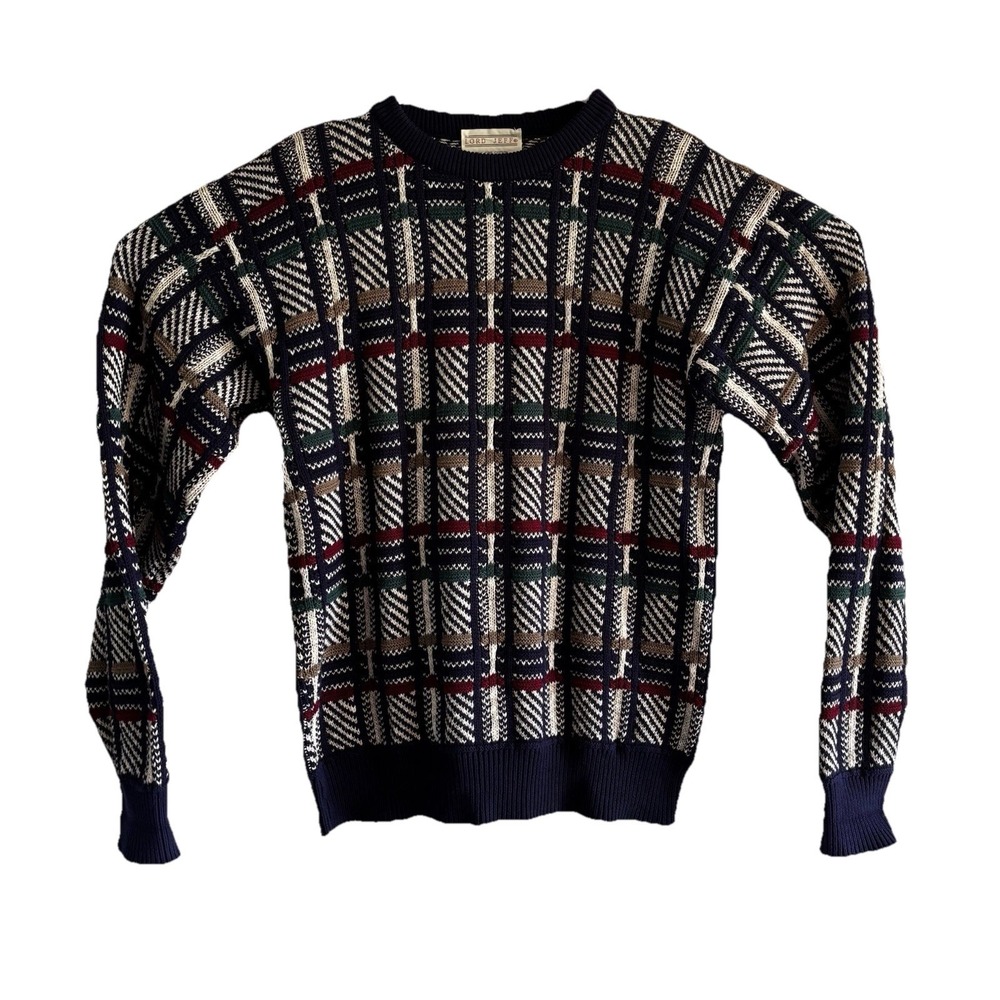 Vintage Lord Jeff Sweater Mens Large Blue Red Stripe Knit GrandpaCore Made USA